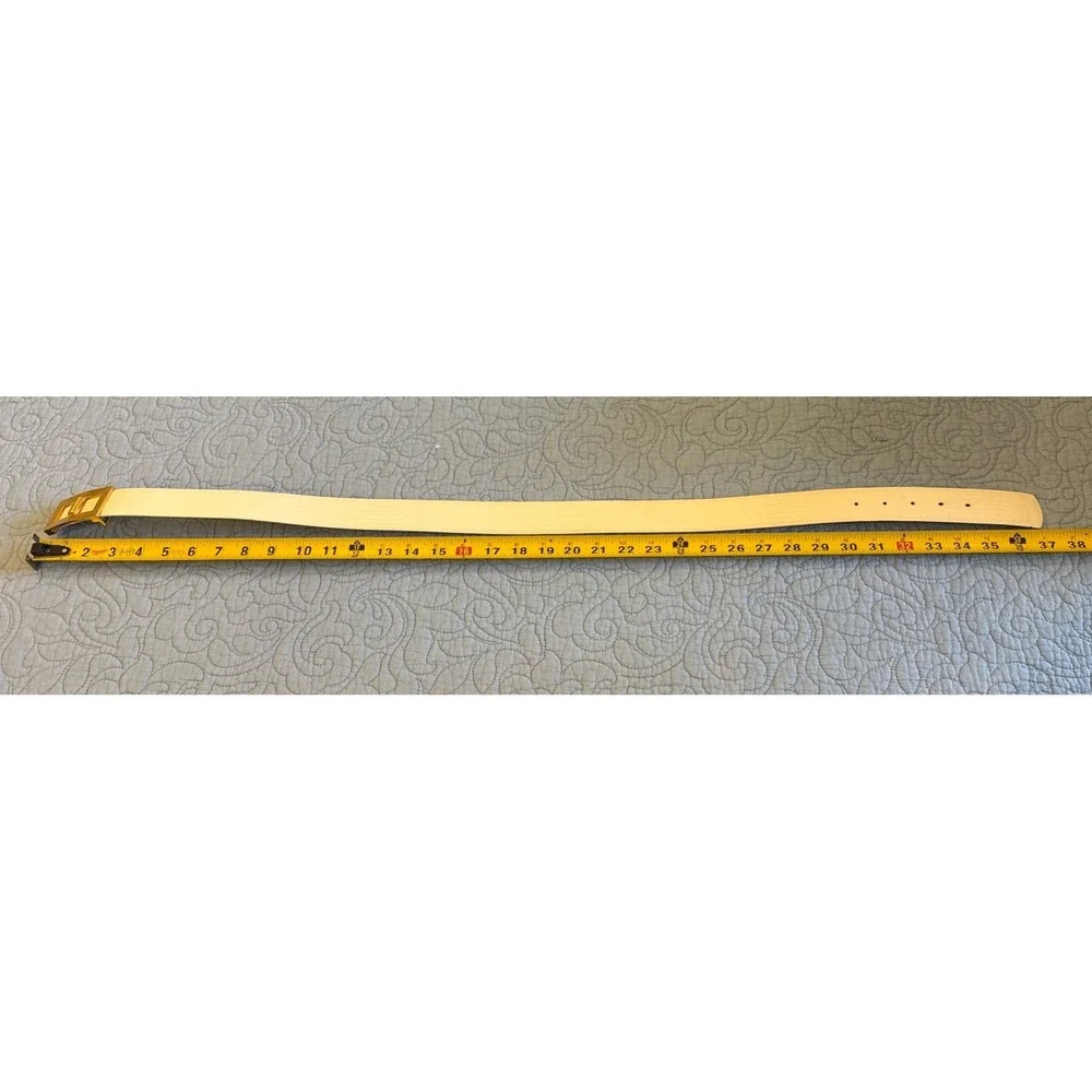 Cipriani White Size Large Lizard Grain Leather Gold Tone Buckle Belt